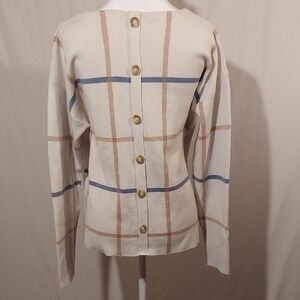 Tahari Plaid Women's Sweater - Cream and Blue